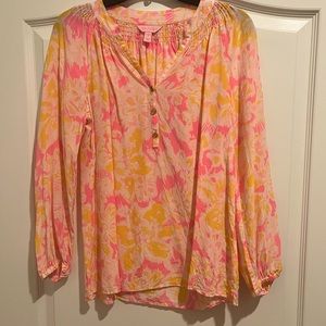 EUC Lilly Pulitzer Elsa Top S Pink and Yellow Floral Print